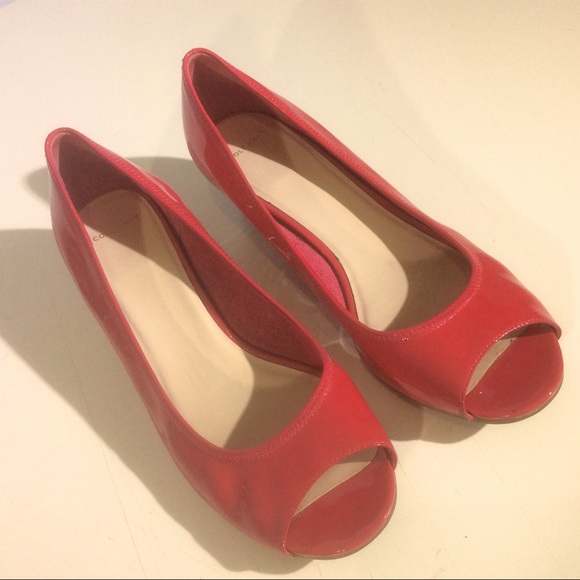 Cole Haan Hot Pink Leather Wedge Heels Nike Air Patent Peep Toe Slip-on Shoes - Picture 1 of 6